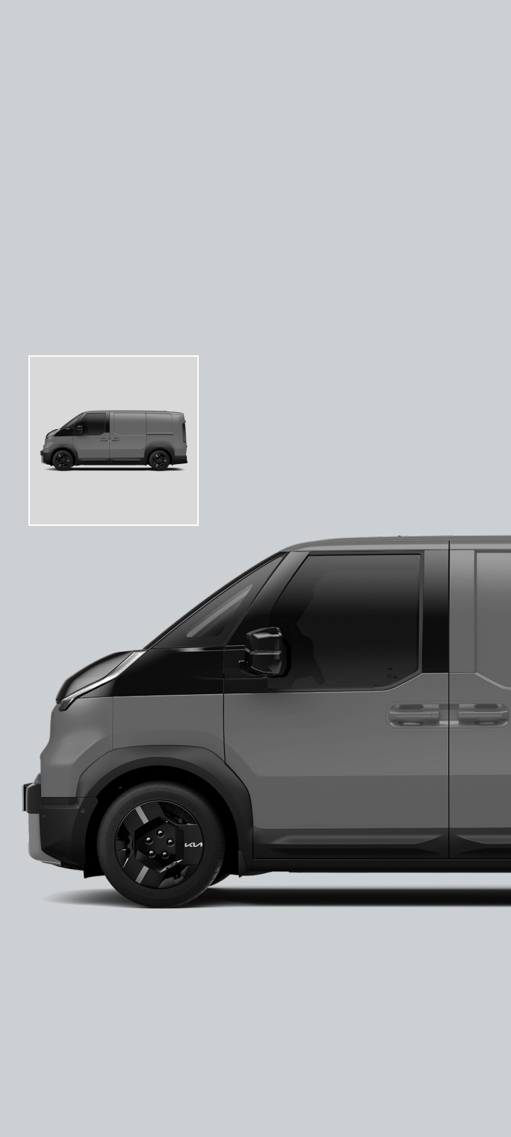 Seitenansicht des Kia PV5 Cargo in voller Länge.